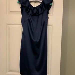 Navy Blue dress with Green bow